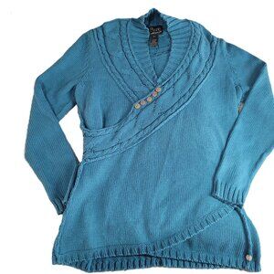 Pure Handknit 100% Cotton Mock Neck Sweater Teal Medium/Large